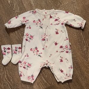 GAP Floral Pink and White Baby Footie
